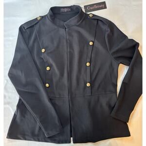 CURLBIUTY Black Military-style Peplum Jacket w Gold-toned Buttons Sz XXL Wm